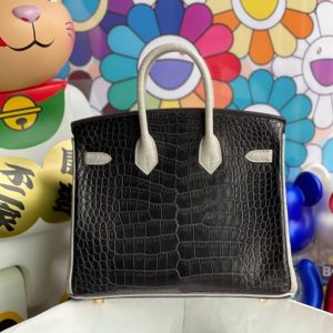 H BIRKIN ALLIGATOR MATT CK89 NOIR & CK80 PEARL GREY GOLD HARDWARE 25CM