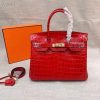 H A SHINY SANGUINE POROSUS CROCODILE BIRKIN 30 WITH GOLD HARDWARE RED 30CM