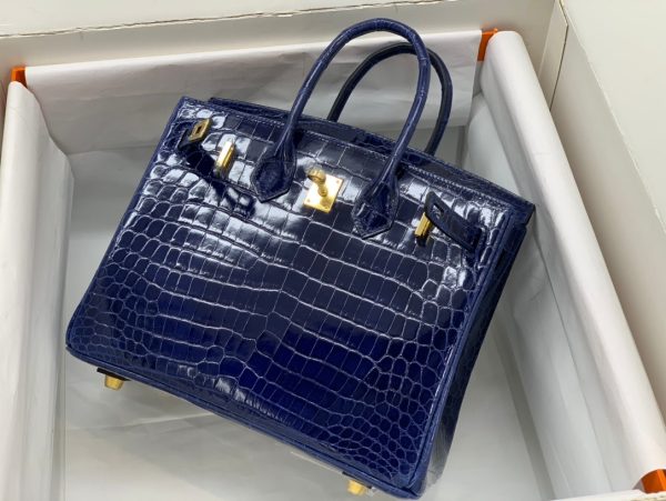 H BIRKIN 25 CROCODILE GOLD-TONED HARDWARE DARK BLUE 25CM