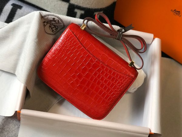 H CONSTANCE ALLIGATOR GOLD HARDWARE MINI RED FICELLE BAG 18CM