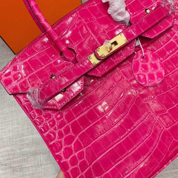 H BIRKIN 25 CROCODILE GOLD-TONED HARDWARE DARK PINK 25CM