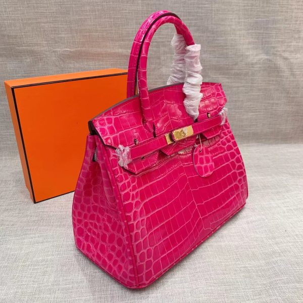 H BIRKIN 25 CROCODILE GOLD-TONED HARDWARE DARK PINK 25CM